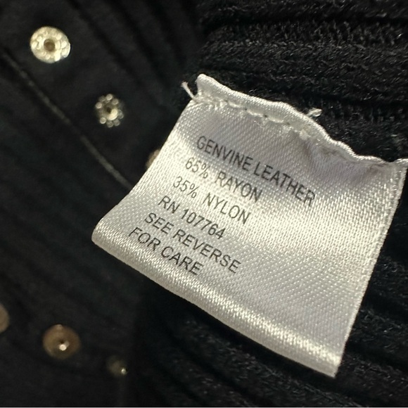 One Girl Who Black Genuine Leather Trim Ribbed Snap Button Up Cardigan Top Small - Picture 9 of 11